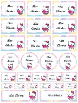 Etiquetas Escolares Hello Kitty Tons Pastel para Editar