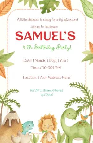 Cute Dinosaur Birthday Invite - Editable Template