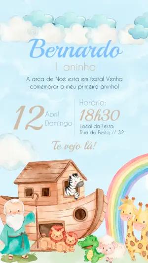 Convite de Aniversário Arca de Noé Aquarela para Editar