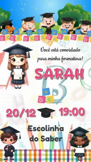 Convite Animado Formatura Infantil Fofo para Editar