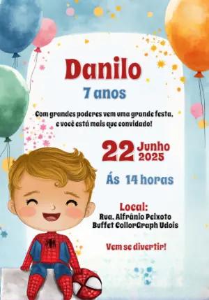 Convite Aniversário Homem Aranha Infantil para Editar Online