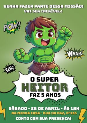 Convite de Aniversário Hulk Baby Fofo para Editar Online
