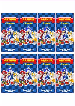 Rótulo para Suco Sonic Editável para Festa de Aniversário