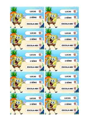 Etiqueta Escolar Bob Esponja Editável para Imprimir