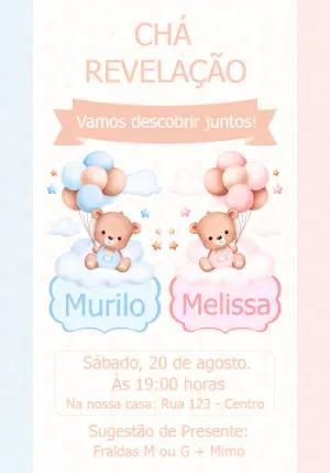 Convite Chá Revelação Ursinhos Rosa e Azul para Editar Online