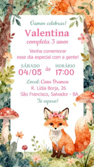 Convite de Aniversário Raposa no Bosque Aquarela para Editar