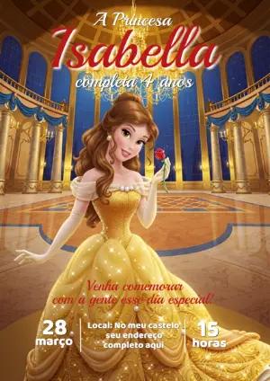 Convite de Aniversário Princesa Bela Dourado para Editar