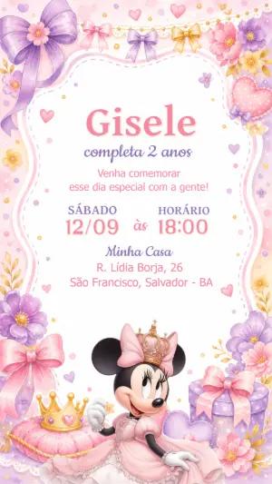 Convite Digital Aniversário Minnie Realeza para Editar