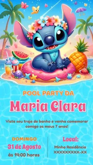 Convite Aniversário Pool Party Stitch para Editar Online