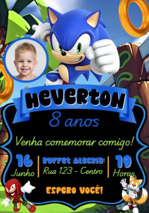 Convite de Aniversário Sonic com Foto para Editar Online