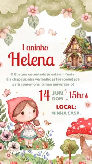 Convite Chapeuzinho Vermelho Aquarela para Aniversário Editável