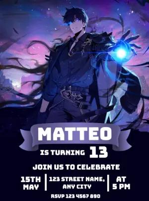 Editable Anime Warrior Birthday Invitation Template