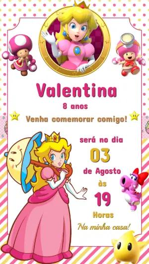 Convite de Aniversário Princesa Peach Super Mario para Editar