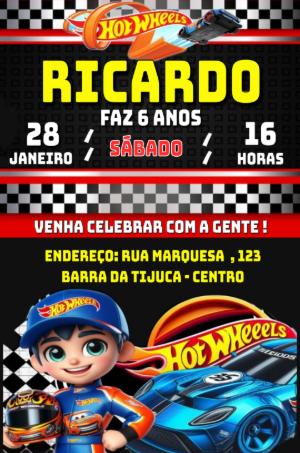 Convite Aniversário Hot Wheels Corrida para Editar Online