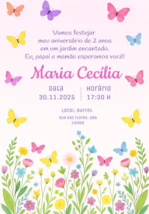 Convite Aniversário Jardim Encantado Borboletas para Editar