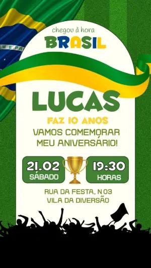 Convite de Aniversário Futebol Brasil Editável
