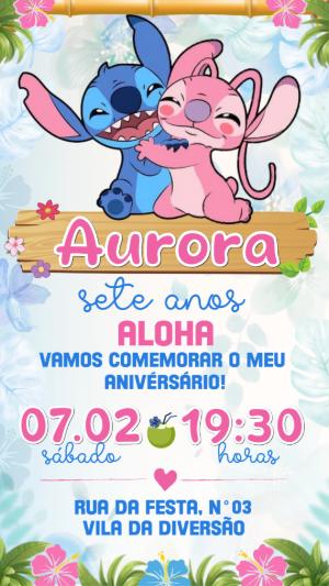 Convite de Aniversário Lilo & Stitch Tropical para Editar