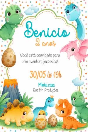 Convite de Aniversário Dinossauros Fofos para Editar Online