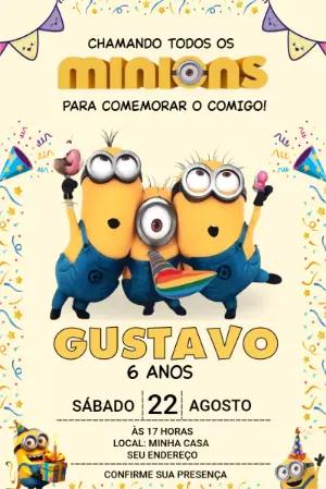 Convite de Aniversário Minions: Modelo Digital Editável