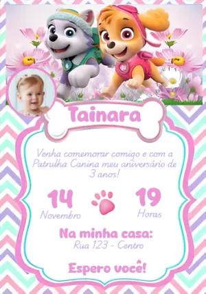 Convite Patrulha Canina Menina com Foto para Editar Online