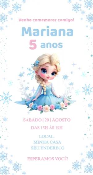 Convite de Aniversário Frozen Editável com Princesa do Gelo