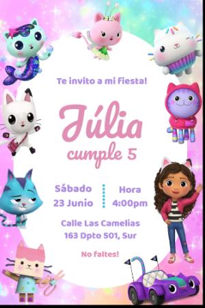 Invitación de Cumpleaños Gabby's Dollhouse Editable y Colorida