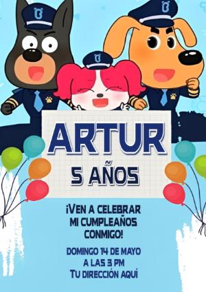 Invitación de Cumpleaños Patrulla de Perritos para Editar