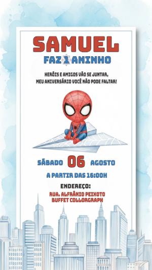 Convite Aniversário Homem Aranha Fofo para Editar Online