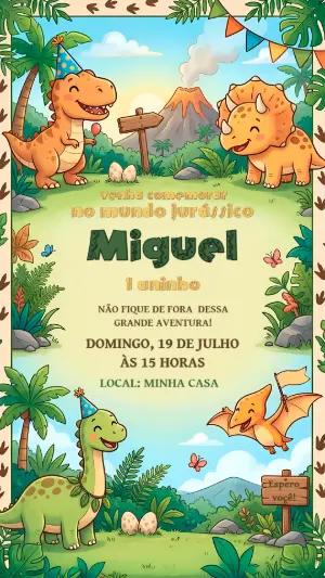 Convite de Aniversário Dinossauro Baby Fofo para Editar