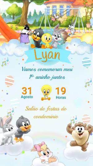 Convite Animado Baby Looney Tunes para Editar e Enviar