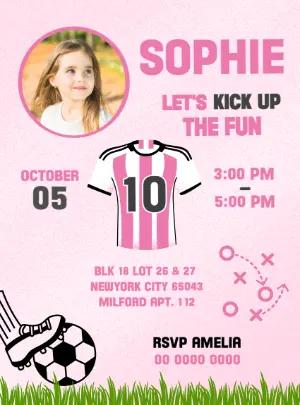Girl's Soccer Party Invitation | Editable Pink Template with photo