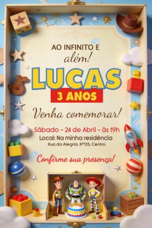 Convite de Aniversário Toy Story para Editar com Personagens
