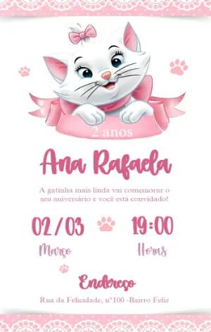 Convite Aniversário Gata Marie para Editar Online