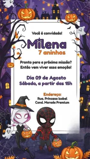 Convite Aniversário Homem Aranha Halloween para Editar Online