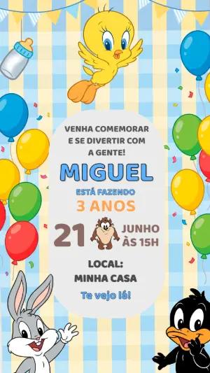 Convite de Aniversário Baby Looney Tunes Editável