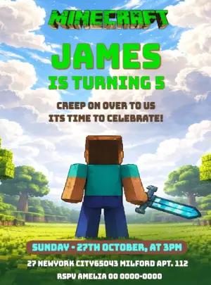 Editable Minecraft Birthday Invitation Digital Template