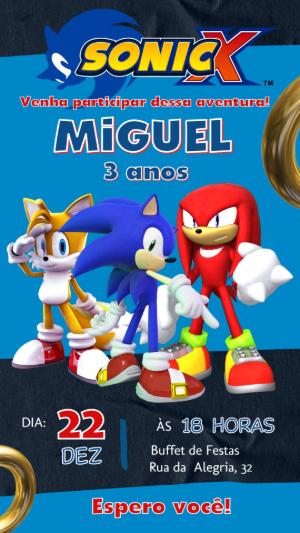 Convite de Aniversário Sonic X com Personagens para Editar