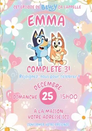 Invitation Anniversaire Bluey et Bingo Rose à Modifier en Ligne