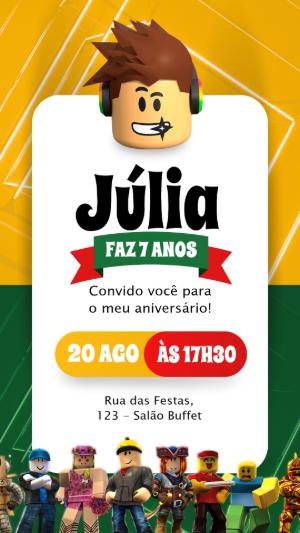 Convite de Aniversário Roblox com Personagens para Editar Online