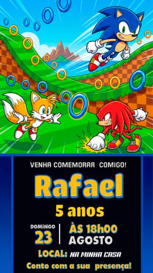 Convite de Aniversário Infantil Sonic e Turma - Modelo Editável