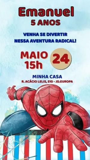 Convite Digital Homem-Aranha Aquarela Editável