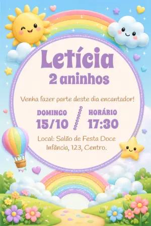 Convite de Aniversário Arco-íris Fofo para Editar