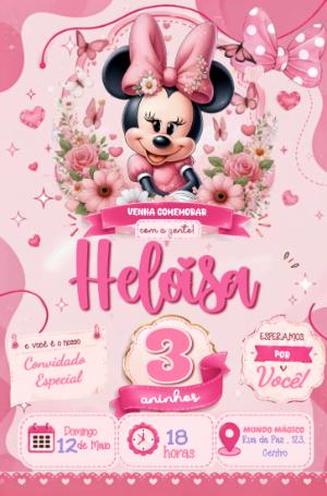 Convite Animado Minnie Rosa: Vídeo de Aniversário Editável