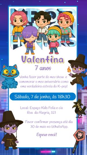 Convite de Aniversário K-Pop com Estrelas para Editar Online