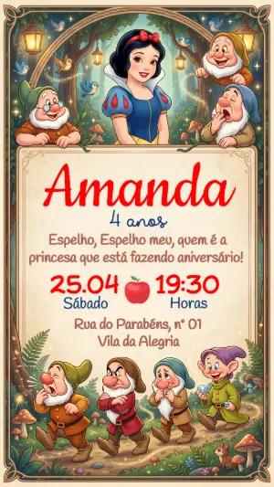 Convite de Aniversário Branca de Neve Clássico Editável