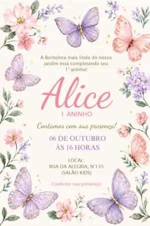 Convite Aniversário Jardim Borboletas Para Editar Online