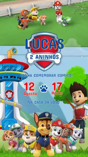 Convite Animado Patrulha Canina para Aniversário Infantil Editável