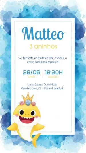 Convite de Aniversário Baby Shark para Editar Online