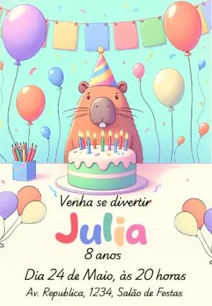 Convite de Aniversário Capivara Fofa para Editar Online