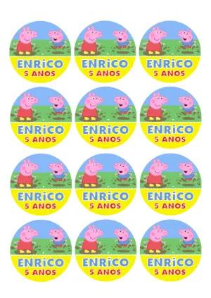 Adesivo Redondo Aniversário Peppa Pig e George para Editar
